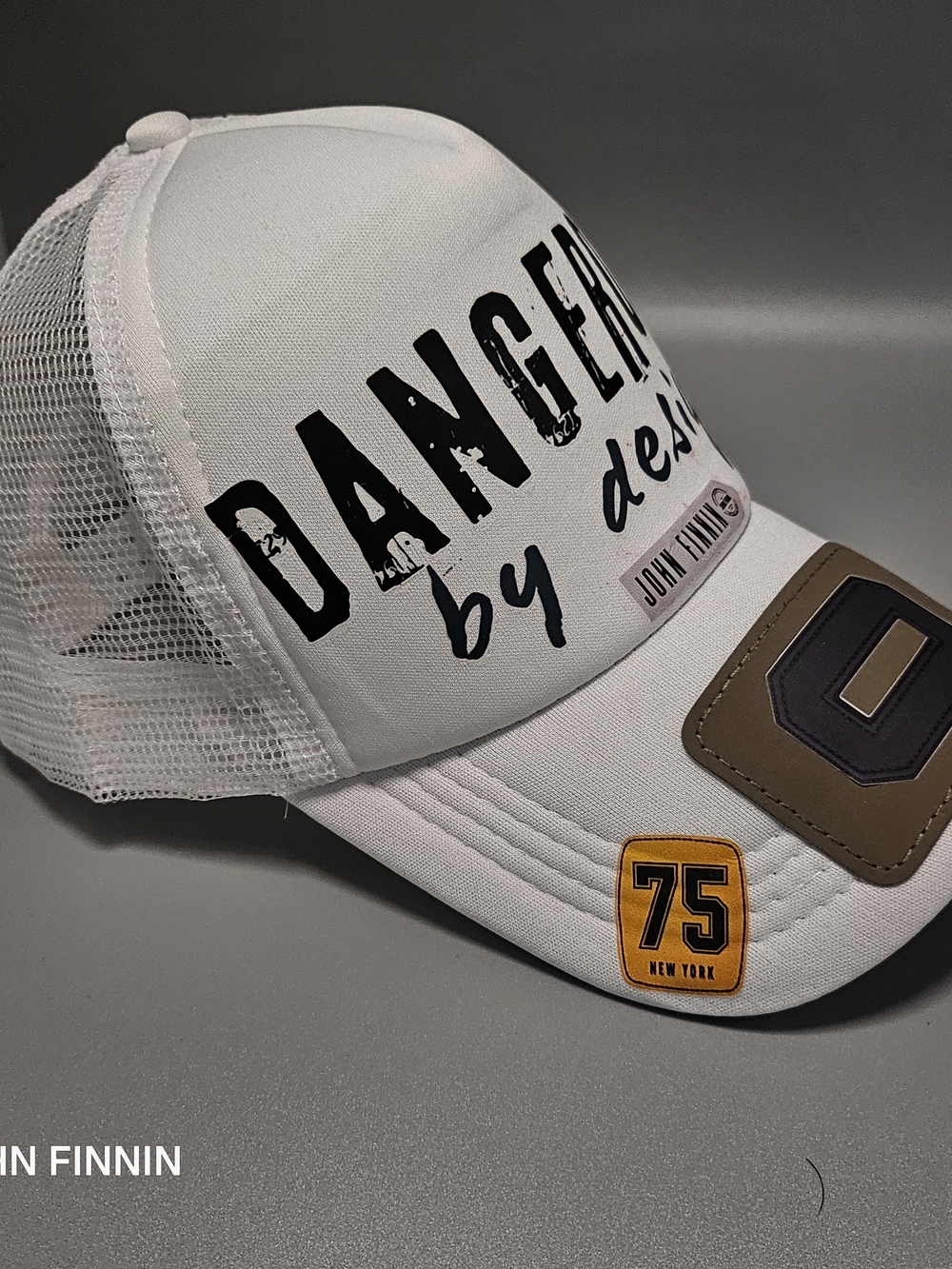 White Mesh Trucker Cap with Graphic Details